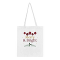 Merry and Bright Christmas tote bag in burgundy and gold