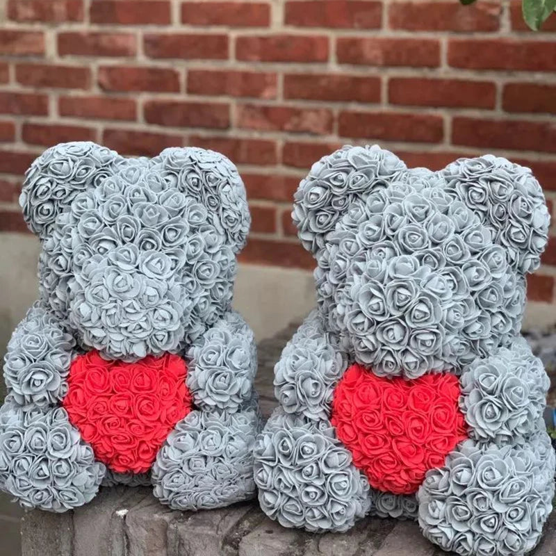 Rose Teddy Bear 40cm – Large Artificial Rose Bear for Valentine's, Anniversary & Birthday