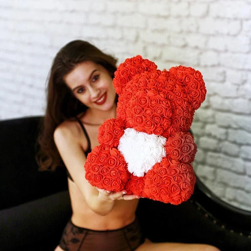 Rose Teddy Bear 40cm – Large Artificial Rose Bear for Valentine's, Anniversary & Birthday