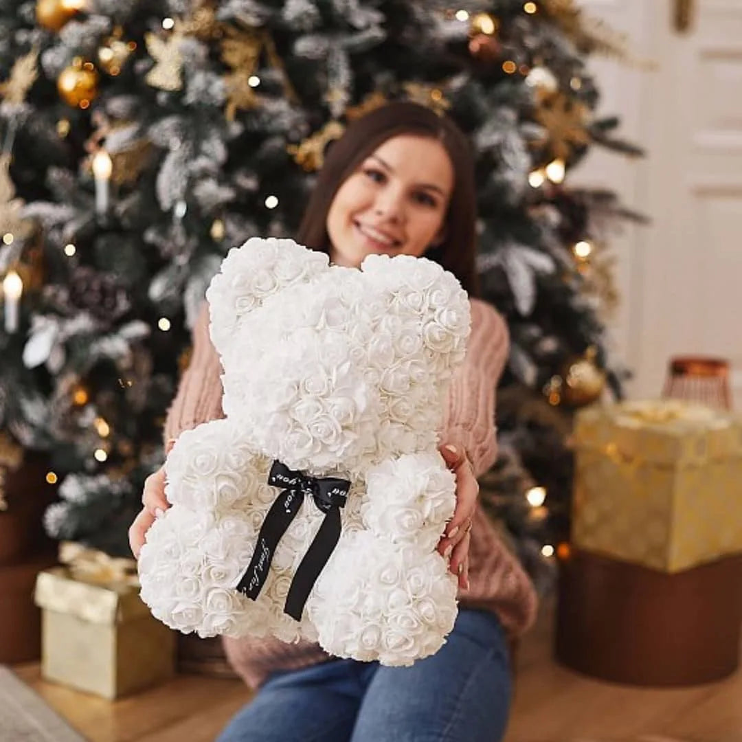 Rose Teddy Bear 40cm – Large Artificial Rose Bear for Valentine's, Anniversary & Birthday