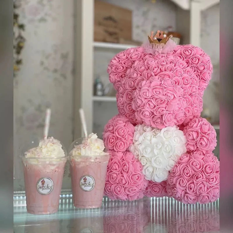Rose Teddy Bear 40cm – Large Artificial Rose Bear for Valentine's, Anniversary & Birthday