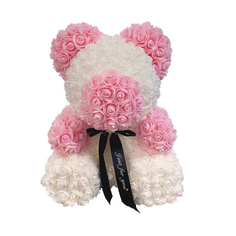 Rose Teddy Bear 40cm – Large Artificial Rose Bear for Valentine's, Anniversary & Birthday