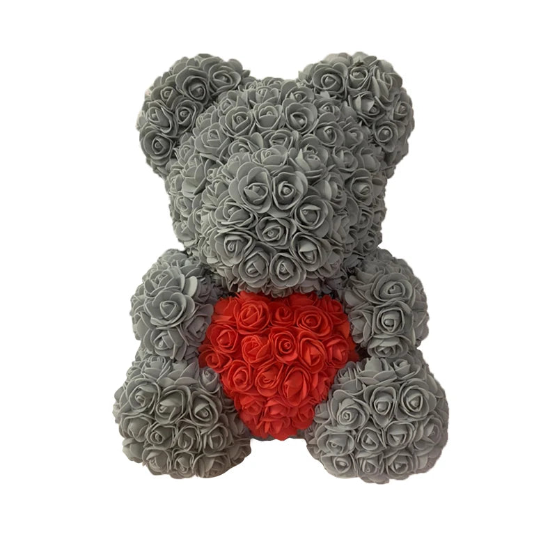 Rose Teddy Bear 40cm – Large Artificial Rose Bear for Valentine's, Anniversary & Birthday