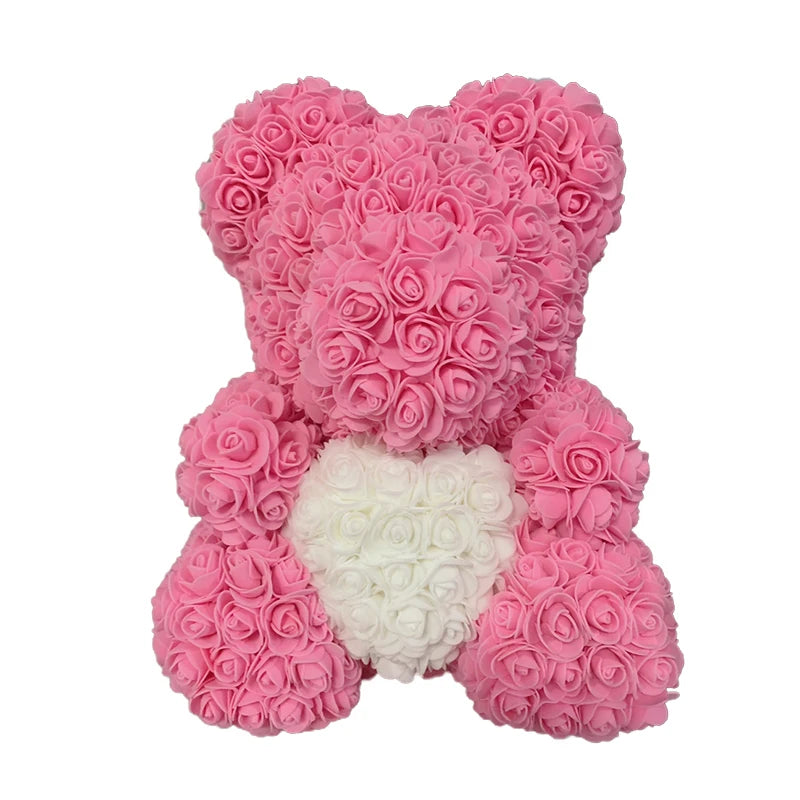 Rose Teddy Bear 40cm – Large Artificial Rose Bear for Valentine's, Anniversary & Birthday