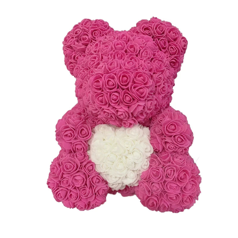 Rose Teddy Bear 40cm – Large Artificial Rose Bear for Valentine's, Anniversary & Birthday