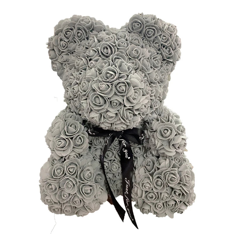 Rose Teddy Bear 40cm – Large Artificial Rose Bear for Valentine's, Anniversary & Birthday