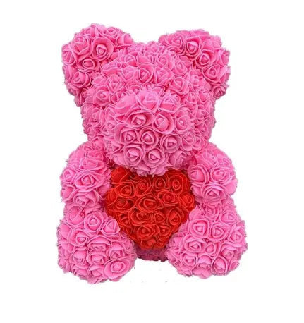 Rose Teddy Bear 40cm – Large Artificial Rose Bear for Valentine's, Anniversary & Birthday