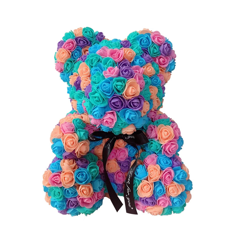 Rose Teddy Bear 40cm – Large Artificial Rose Bear for Valentine's, Anniversary & Birthday