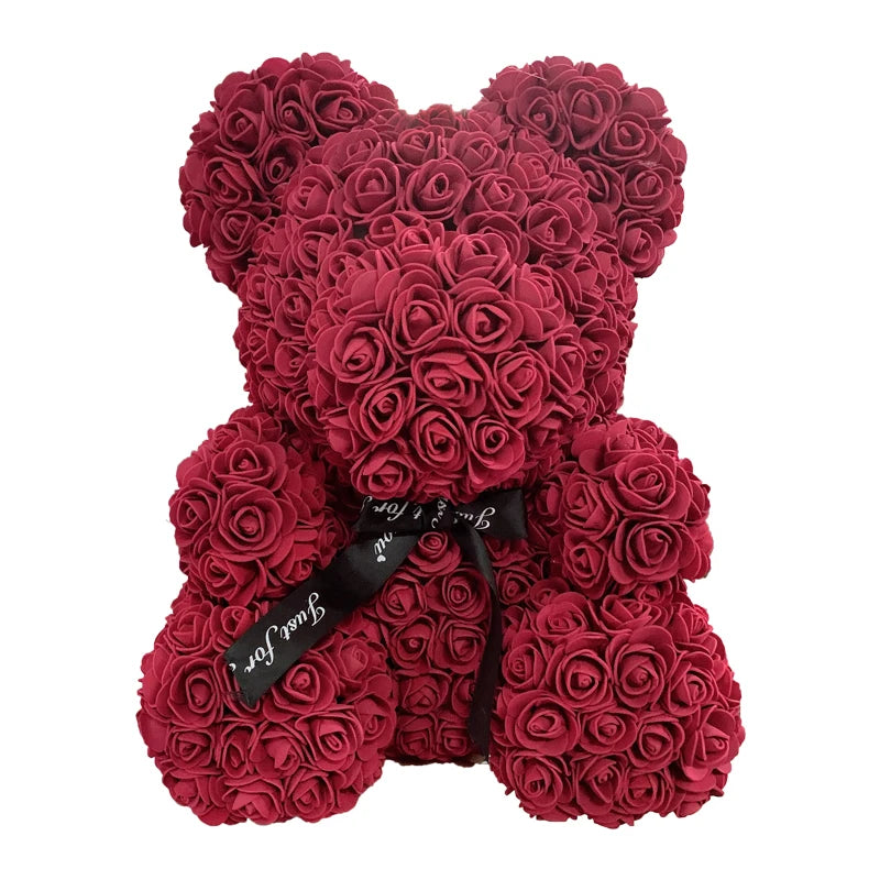 Rose Teddy Bear 40cm – Large Artificial Rose Bear for Valentine's, Anniversary & Birthday