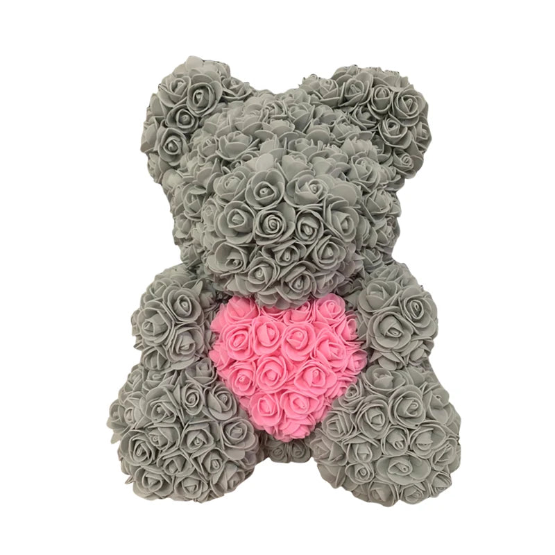 Rose Teddy Bear 40cm – Large Artificial Rose Bear for Valentine's, Anniversary & Birthday