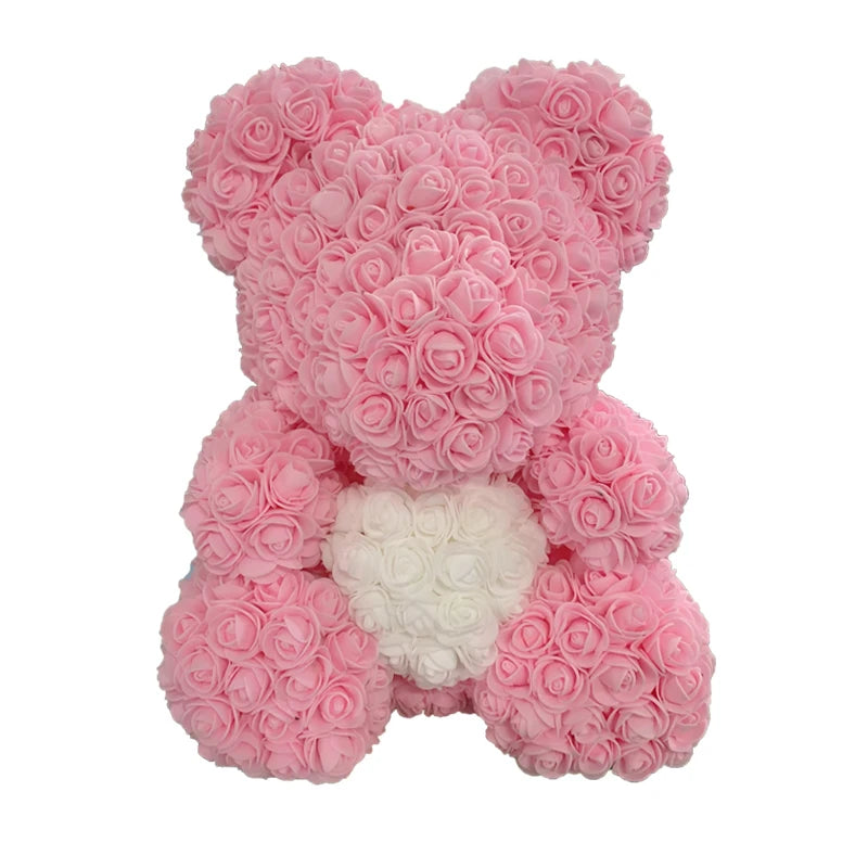 Rose Teddy Bear 40cm – Large Artificial Rose Bear for Valentine's, Anniversary & Birthday