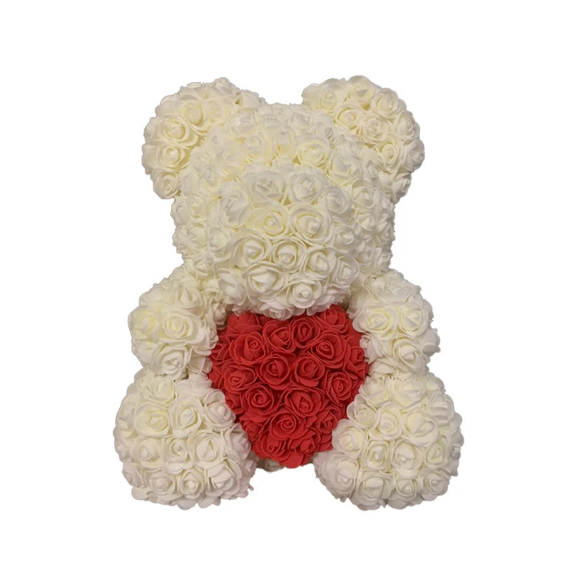 Rose Teddy Bear 40cm – Large Artificial Rose Bear for Valentine's, Anniversary & Birthday