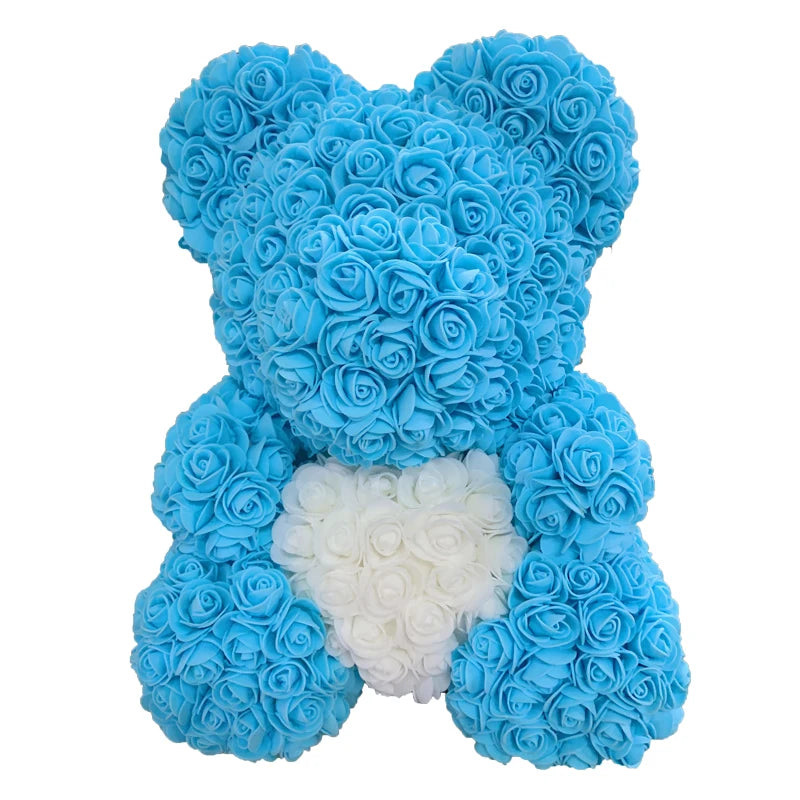 Rose Teddy Bear 40cm – Large Artificial Rose Bear for Valentine's, Anniversary & Birthday