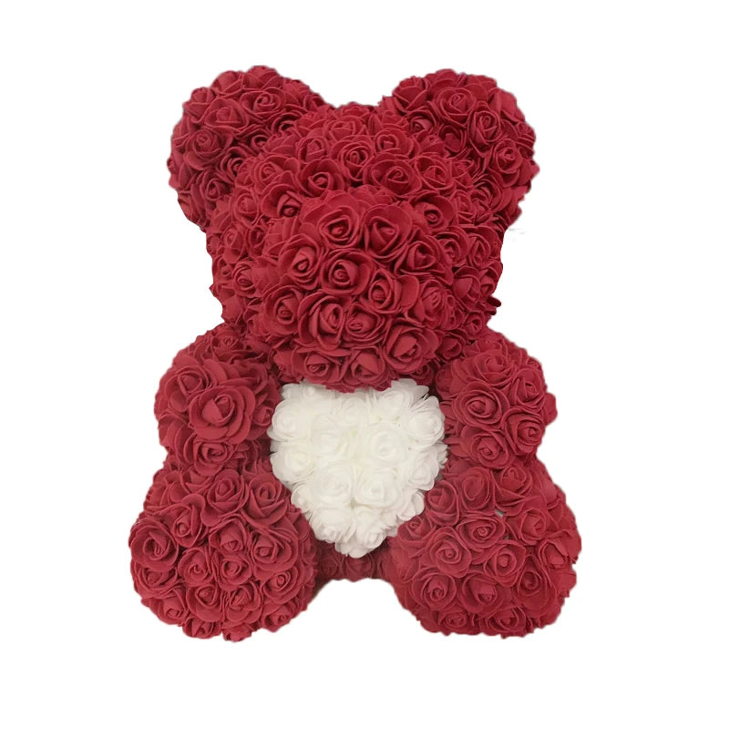 Rose Teddy Bear 40cm – Large Artificial Rose Bear for Valentine's, Anniversary & Birthday