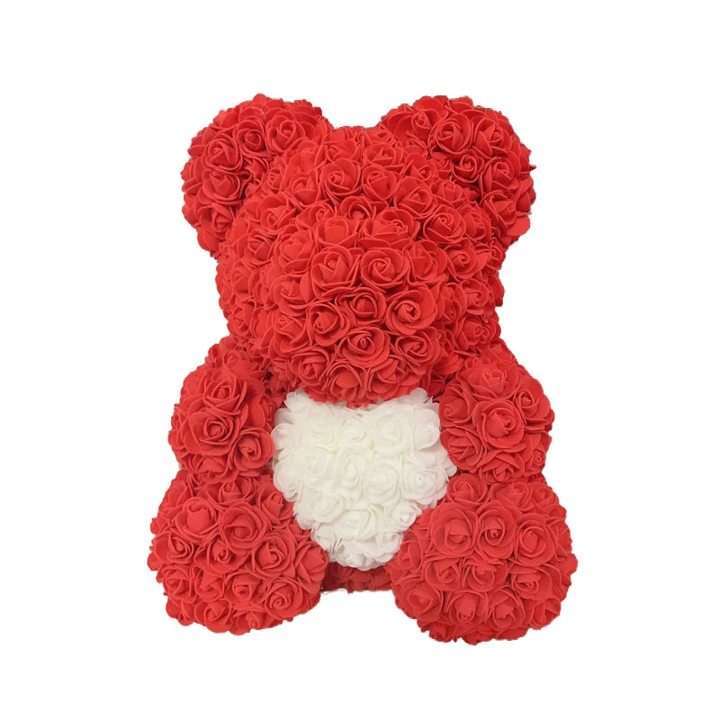 Rose Teddy Bear 40cm – Large Artificial Rose Bear for Valentine's, Anniversary & Birthday