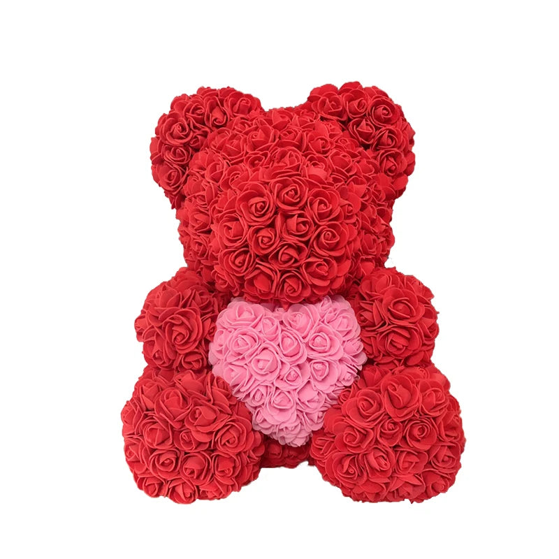 Rose Teddy Bear 40cm – Large Artificial Rose Bear for Valentine's, Anniversary & Birthday