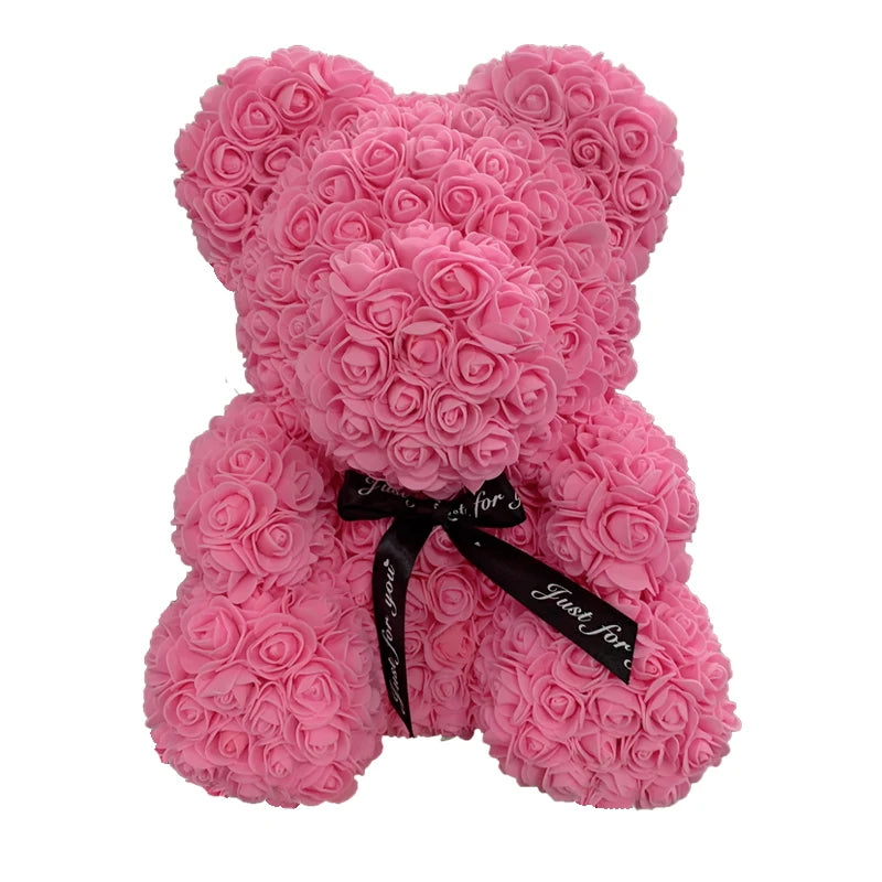 Rose Teddy Bear 40cm – Large Artificial Rose Bear for Valentine's, Anniversary & Birthday