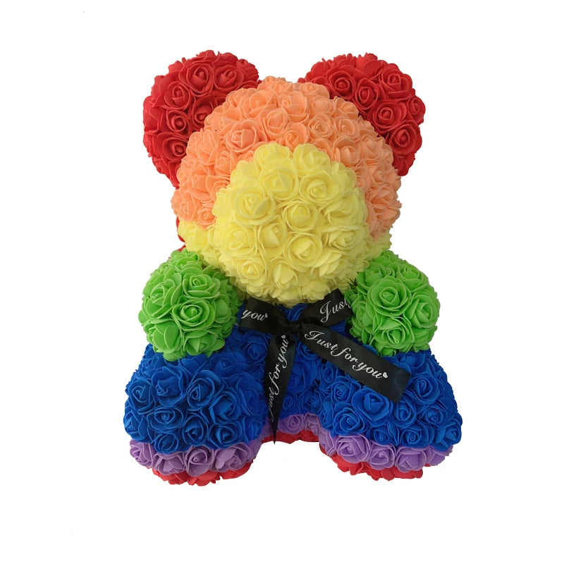 Rose Teddy Bear 40cm – Large Artificial Rose Bear for Valentine's, Anniversary & Birthday