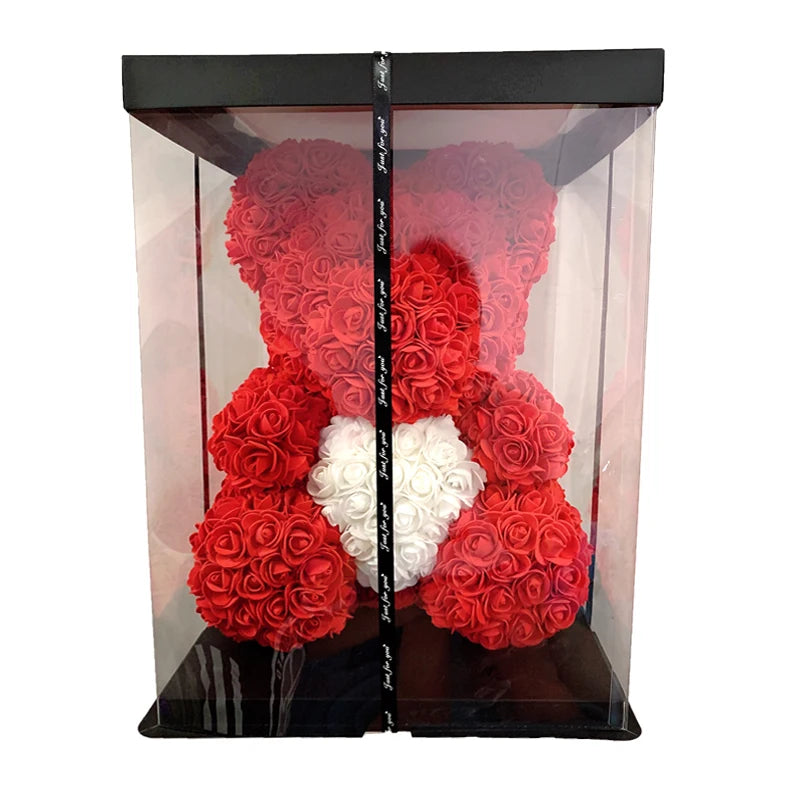 Rose Teddy Bear 40cm – Large Artificial Rose Bear for Valentine's, Anniversary & Birthday