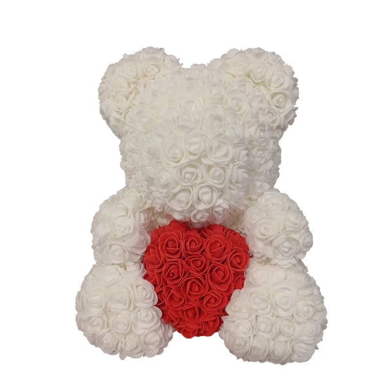 Rose Teddy Bear 40cm – Large Artificial Rose Bear for Valentine's, Anniversary & Birthday