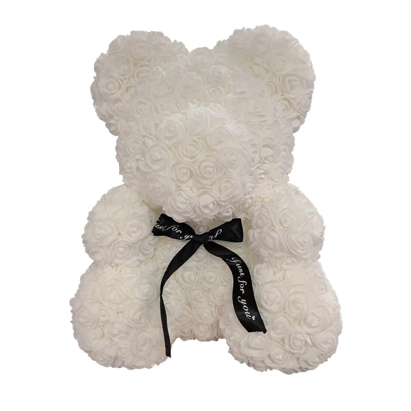 Rose Teddy Bear 40cm – Large Artificial Rose Bear for Valentine's, Anniversary & Birthday