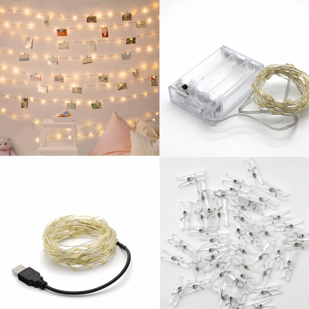 Photo Clip Fairy Lights – Warm White LED String with Clips