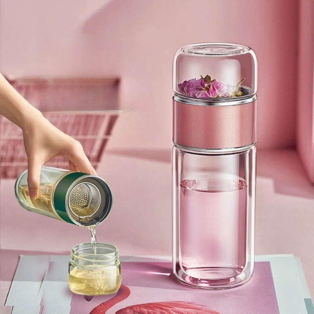 Double-Wall Glass Tea Infuser Bottle – 420ml