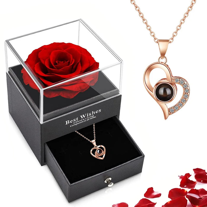 'I Love You' in 100 Languages Projection Necklace with Rose Gift Box