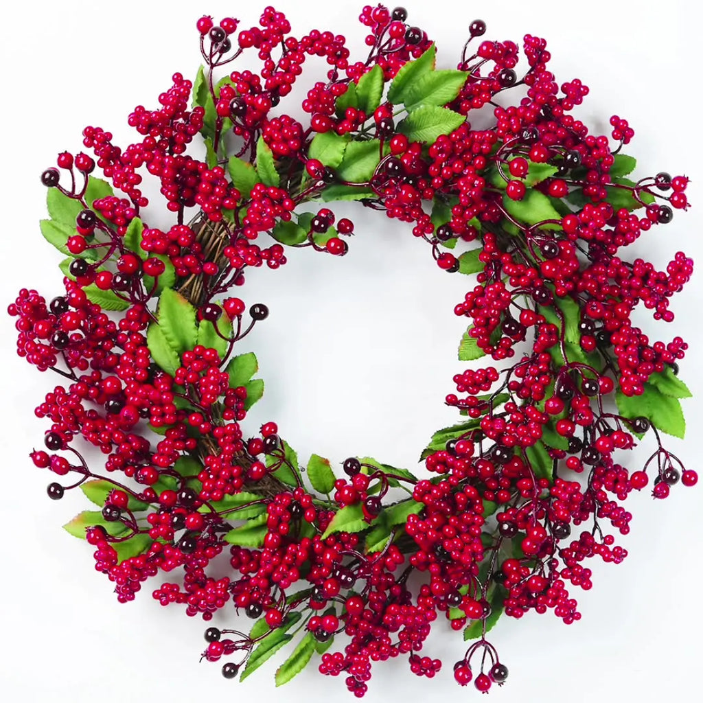 Handmade Christmas Wreath for Front Door – Red Berry, Cypress & Eucalyptus 45 cm