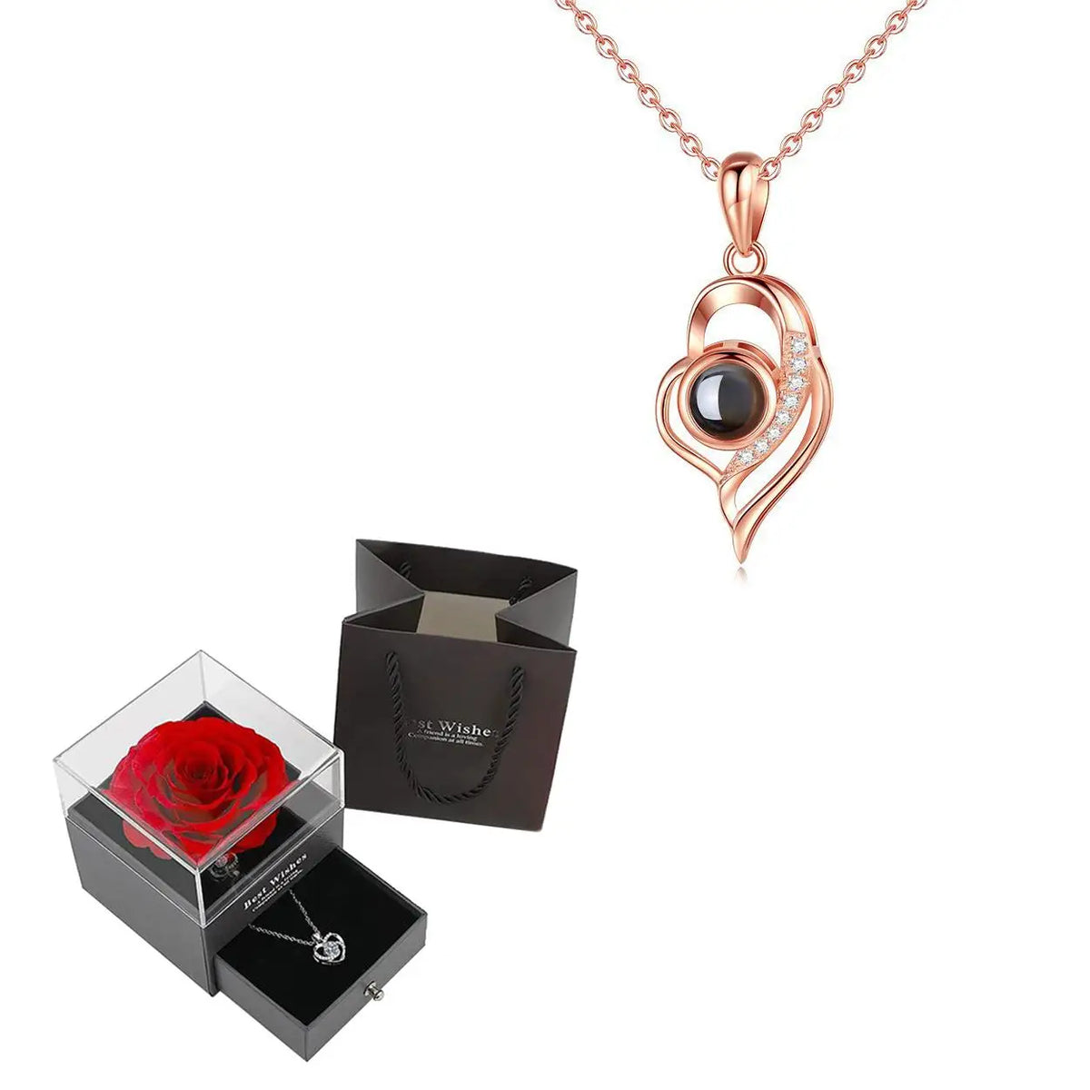 'I Love You' in 100 Languages Projection Necklace with Rose Gift Box