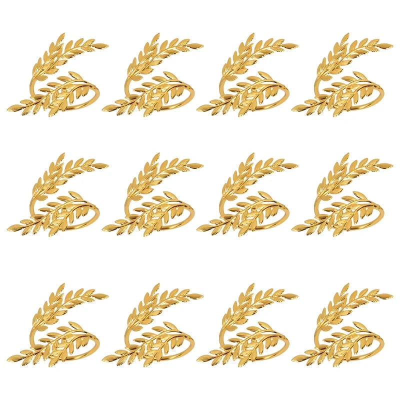 Gold Leaf Napkin Rings – Metal Napkin Holders for Christmas Table (1, 6 or 12)