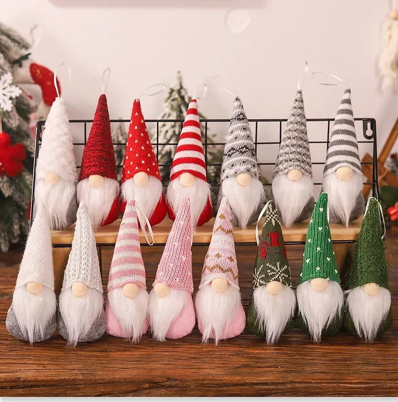 Christmas Gonk Plush Ornaments – Set of 3 Knitted Gnome Tree Decorations
