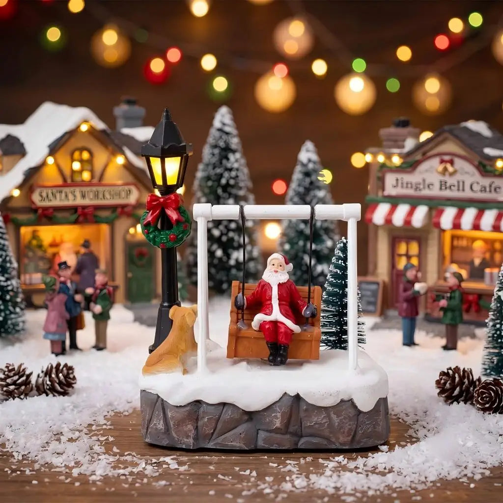 Light-Up Santa on a Swing – LED Christmas Village Figurine