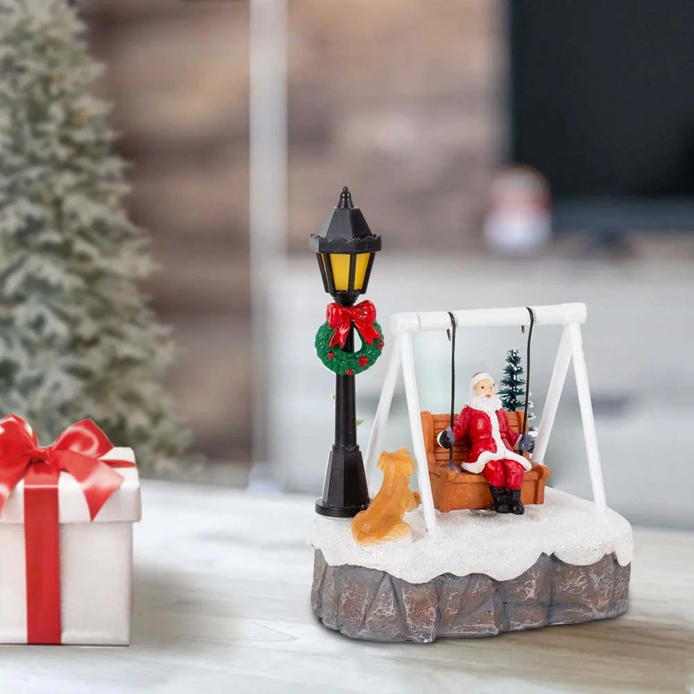 Light-Up Santa on a Swing – LED Christmas Village Figurine