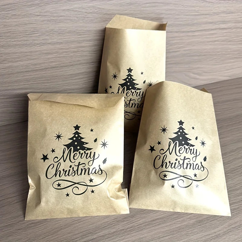 Christmas Kraft Paper Gift Bags – 25 Pack Christmas Tree Treat Bags, 13 x 18 cm