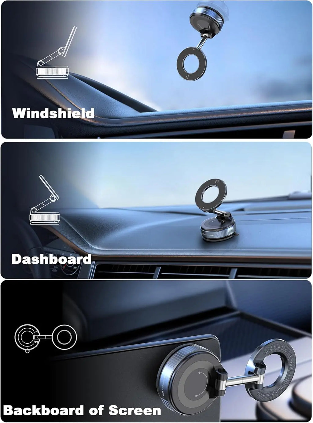 Magnetic Car Phone Holder – Suction Cup 360° Dashboard & Windscreen Mount