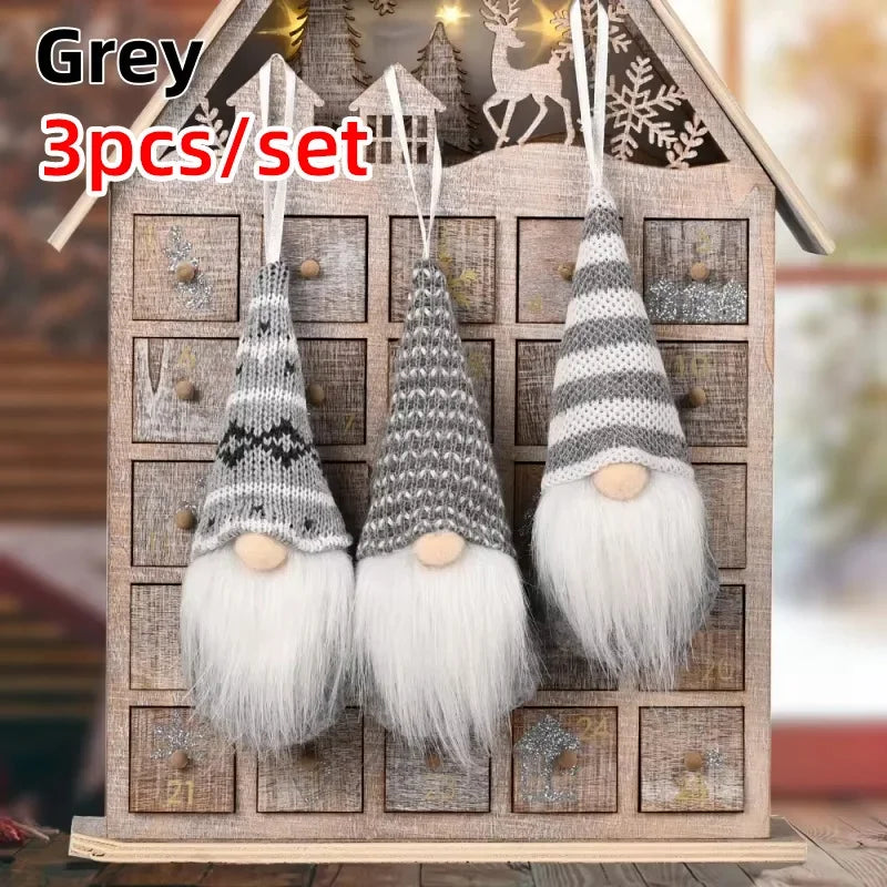 Christmas Gonk Plush Ornaments – Set of 3 Knitted Gnome Tree Decorations