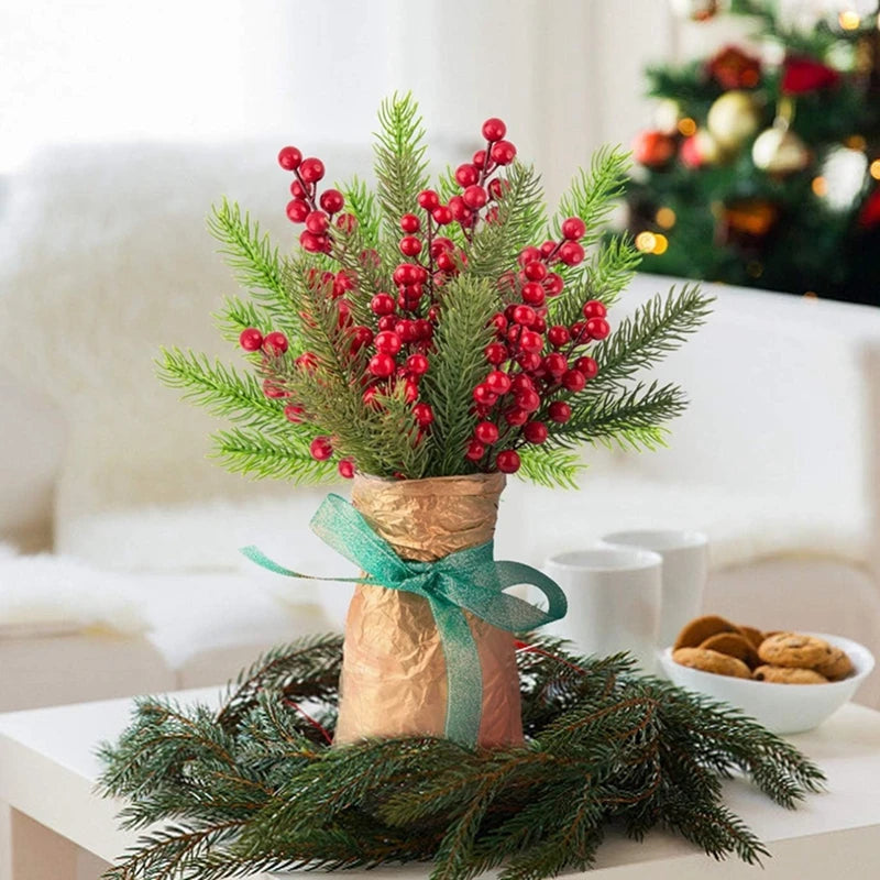 Artificial Pine & Holly Berry Picks – 10 Christmas Stems for Wreaths & Garlands