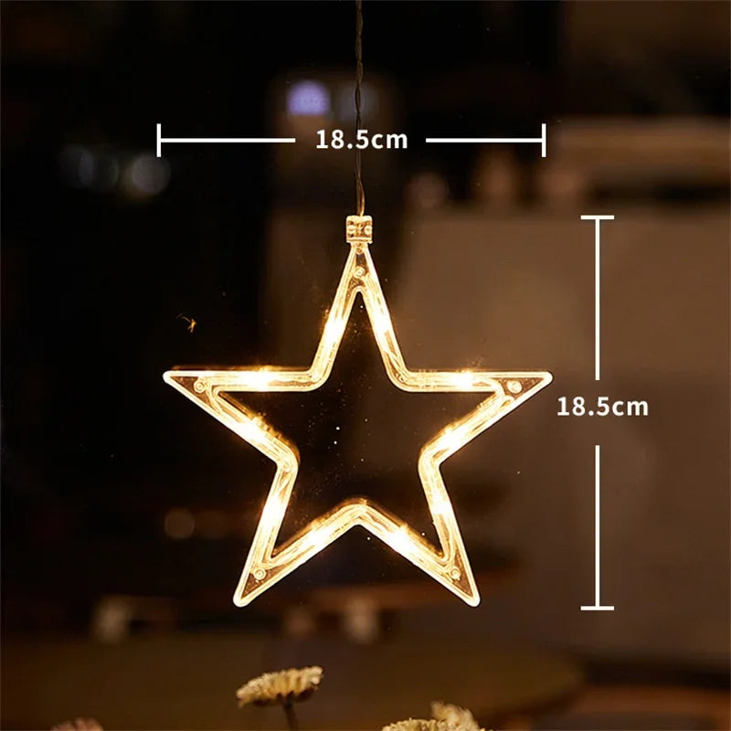 Battery LED Christmas Window Lights – Hanging Santa, Snowflake & Star Light Decorations