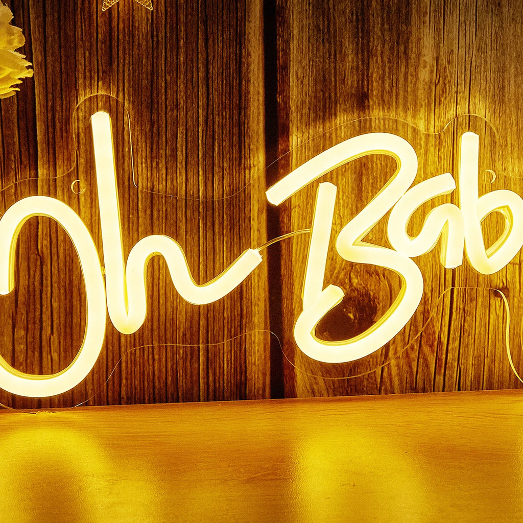 'Oh Baby' LED Neon Sign – Baby Shower & Gender Reveal Backdrop Light, USB Powered