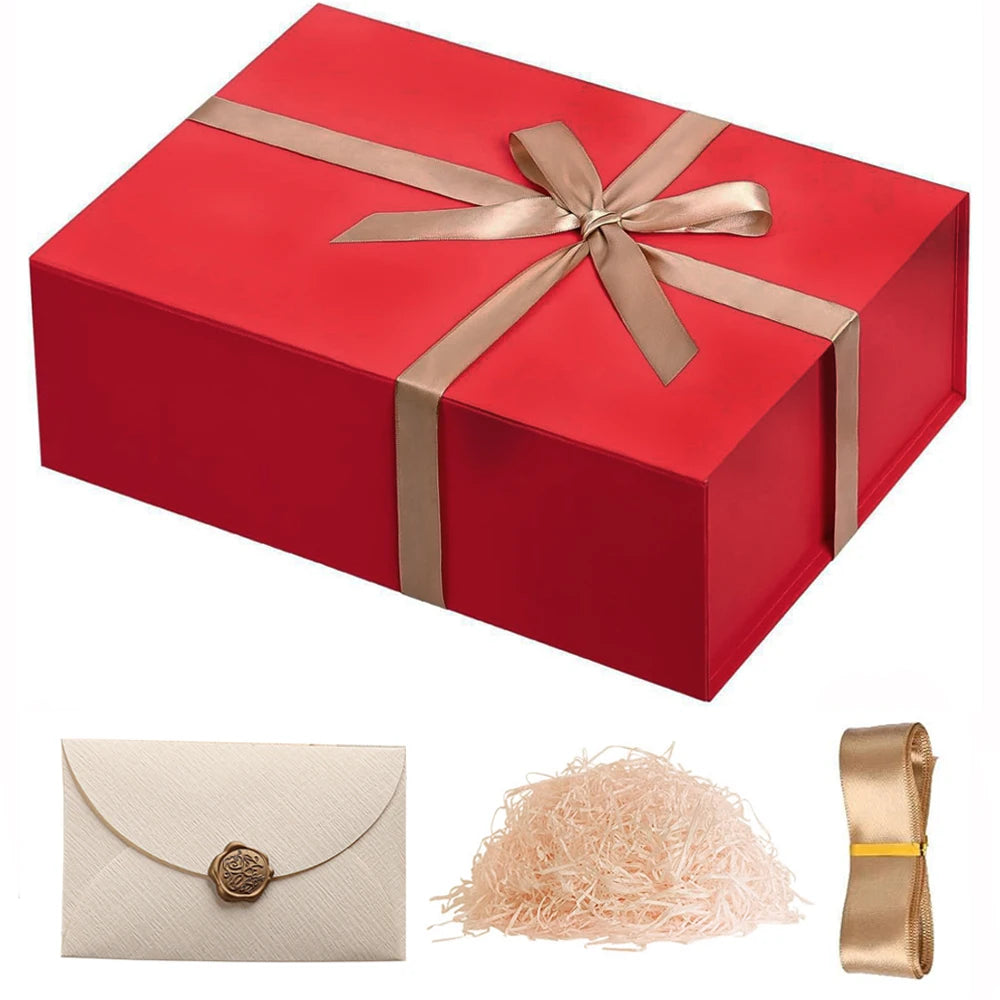 Magnetic Gift Box with Lid – Collapsible Rigid Present Box, 26.5 x 18 x 7.5 cm (1 or 4 Pack)