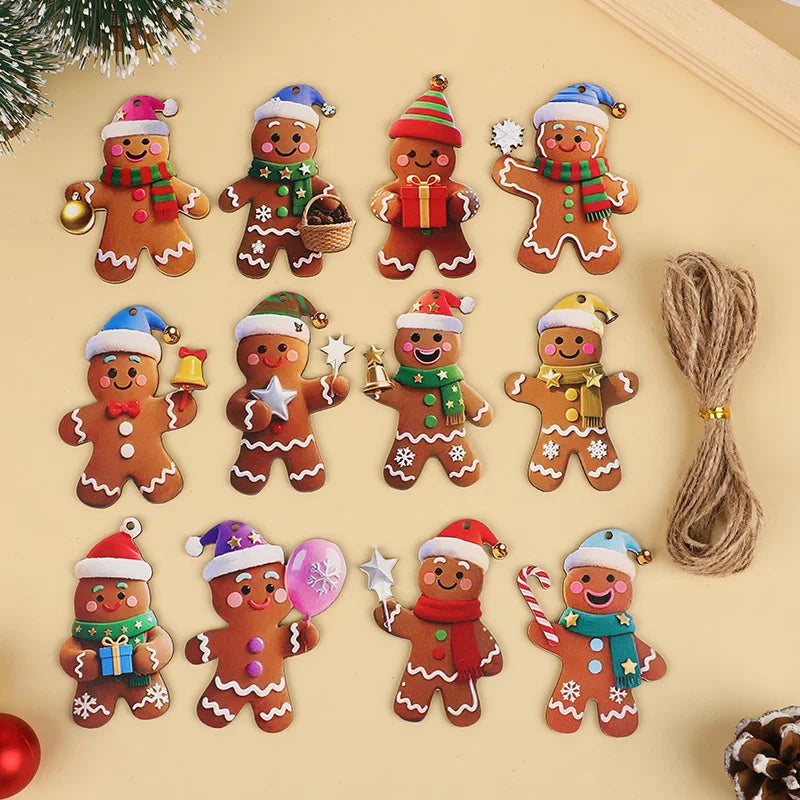 Wooden Gingerbread Man Ornaments – Christmas Tree Decorations (12 or 24 Pack)