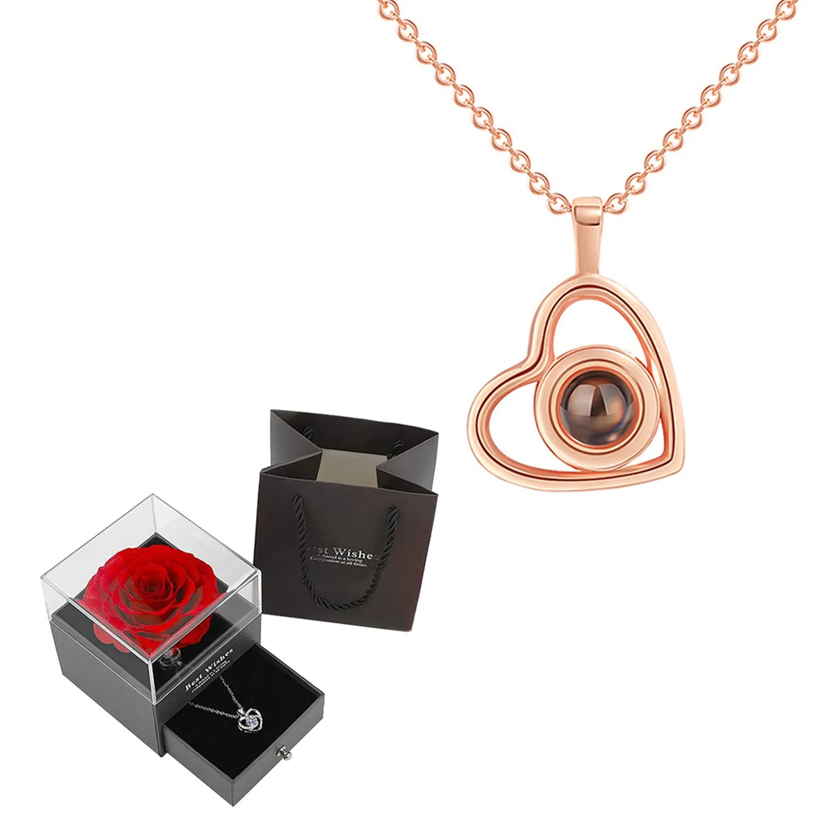 'I Love You' in 100 Languages Projection Necklace with Rose Gift Box