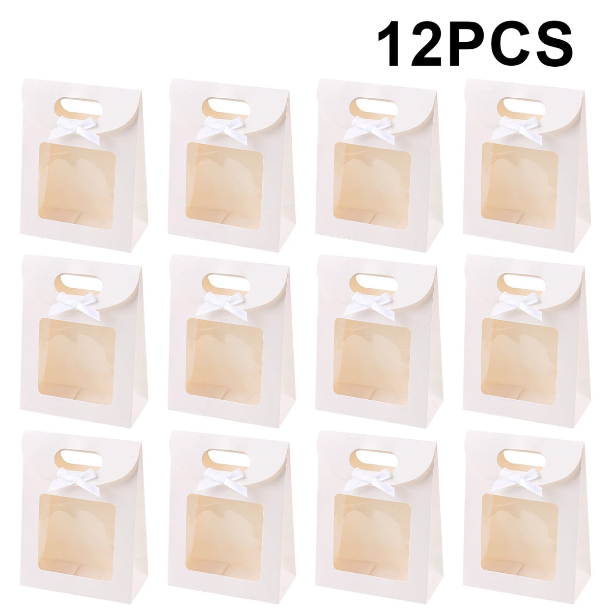 Kraft Paper Gift Bags with Window – Reusable Treat & Present Bags (6 or 12 Pack)