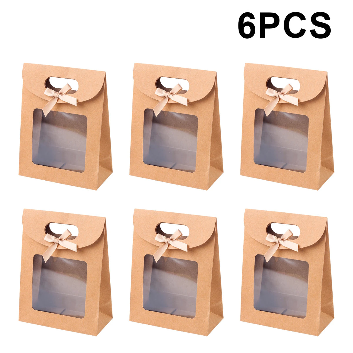 Kraft Paper Gift Bags with Window – Reusable Treat & Present Bags (6 or 12 Pack)
