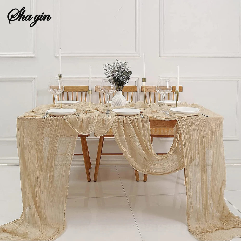 Cheesecloth runner on a Christmas table