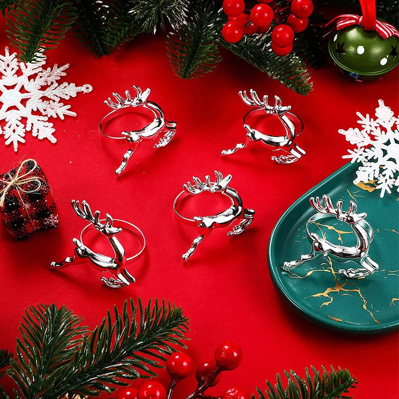 Reindeer Napkin Rings – Gold or Silver Christmas Napkin Holders (1, 6 or 12)