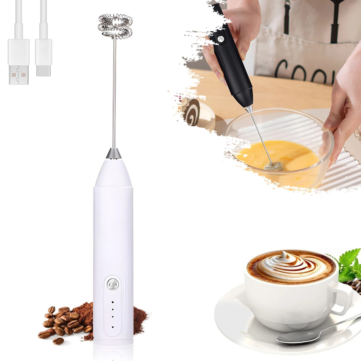 Rechargeable Milk Frother – 3-Speed Handheld Whisk