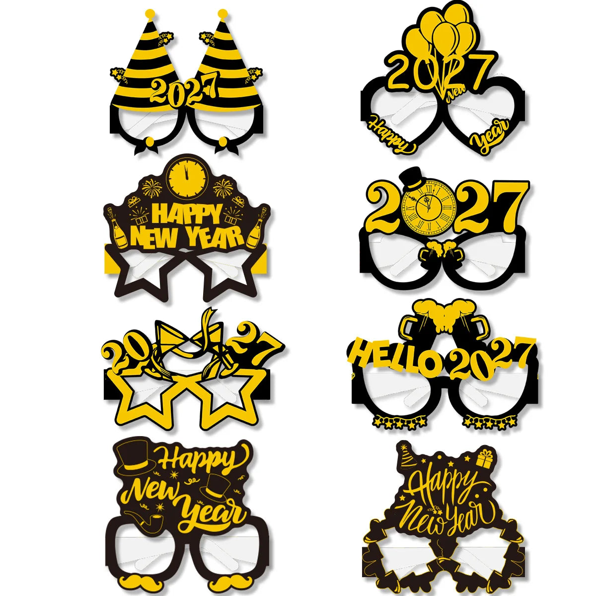 2027 Happy New Year Party Glasses – Black & Gold NYE Photo Prop Glasses