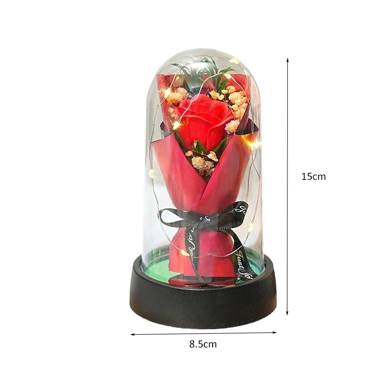 Forever Rose Bouquet in Glass Dome with LED Lights – Romantic Light-Up Keepsake Gift